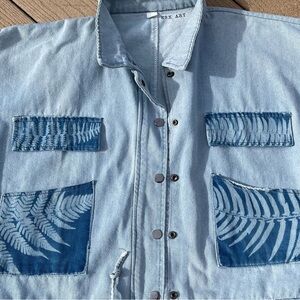 KSX Art upcycled women’s denim jacket, one of a kind .